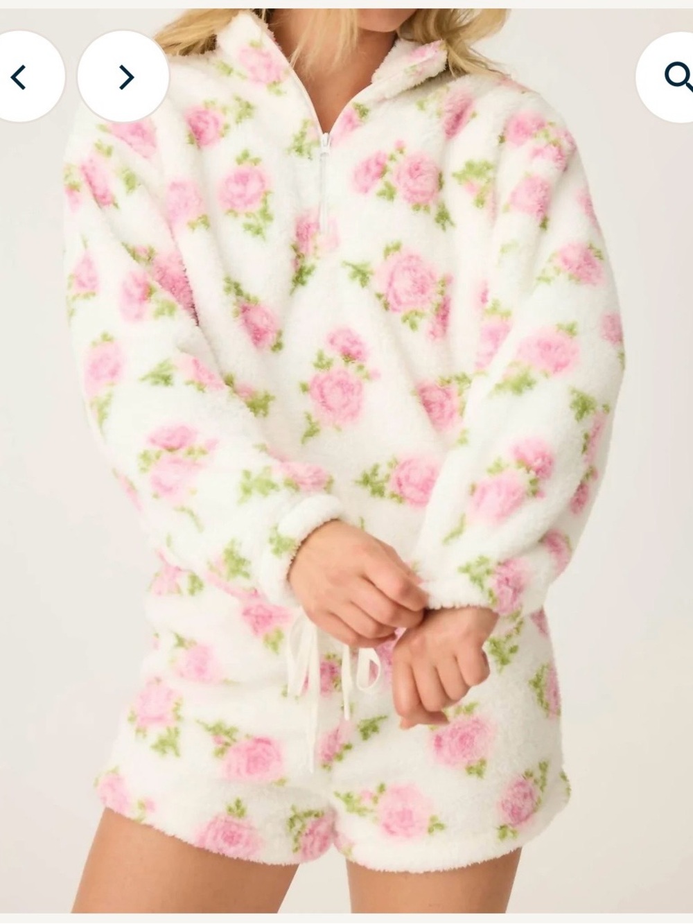 PJ Salvage ivory fleece with Pink Rose Print lounge set